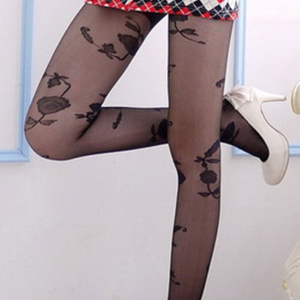 Pantyhose made for petite ladies - NEW! Large rose embroidered
